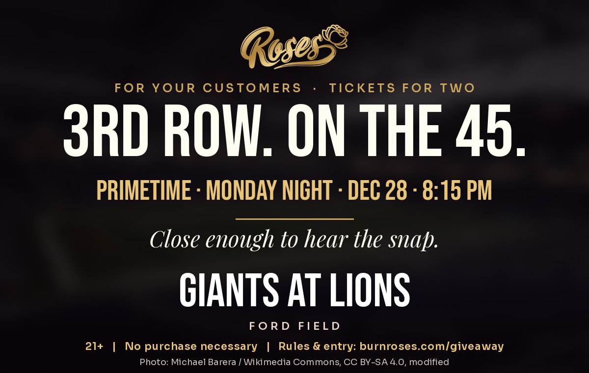 Roses Giants at Lions ticket giveaway banner