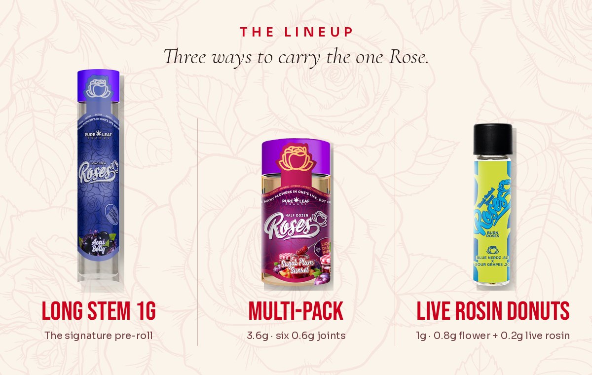 Roses lineup: Long Stem 1g, multi-pack and live rosin donuts