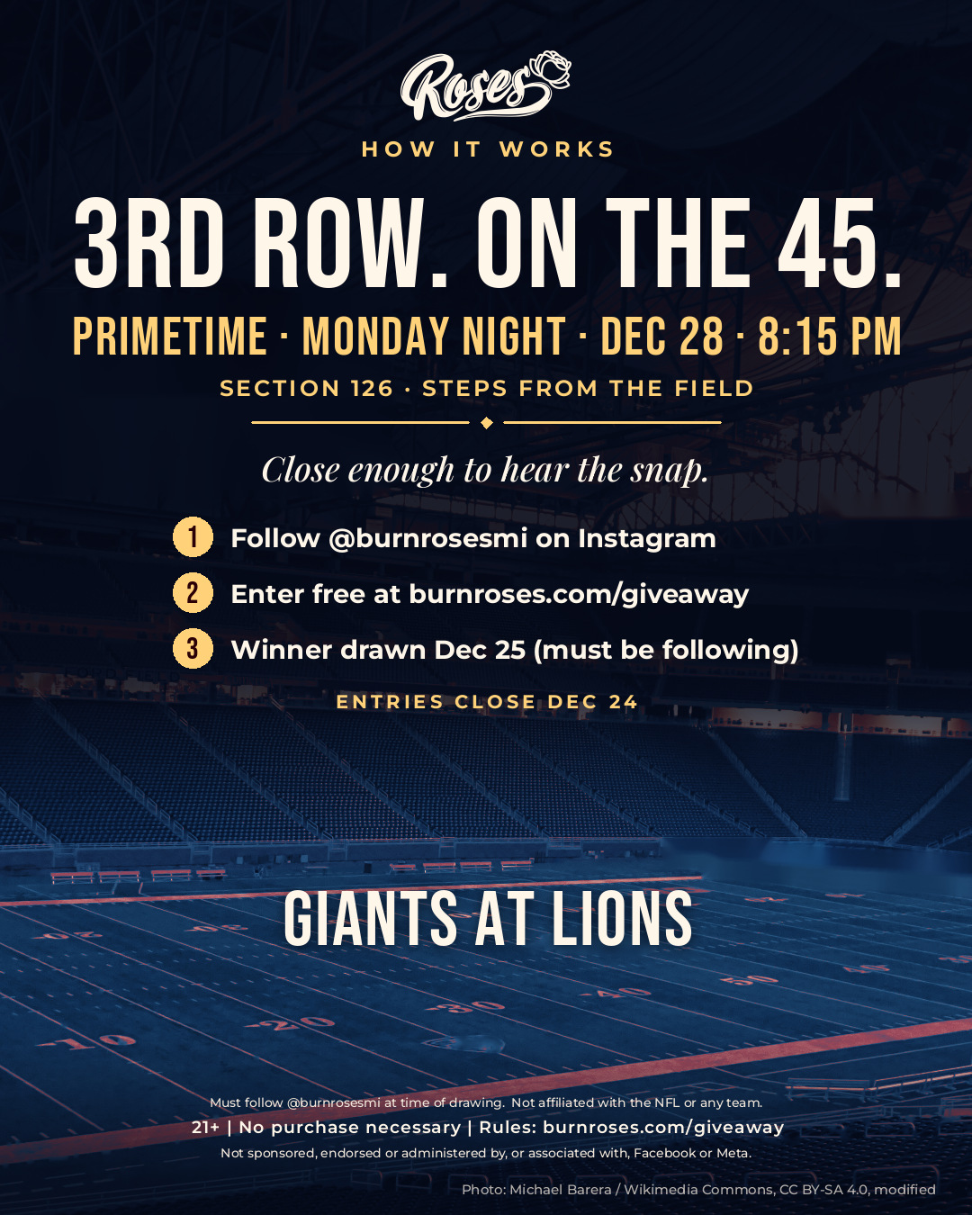 Roses Giants at Lions giveaway how it works post