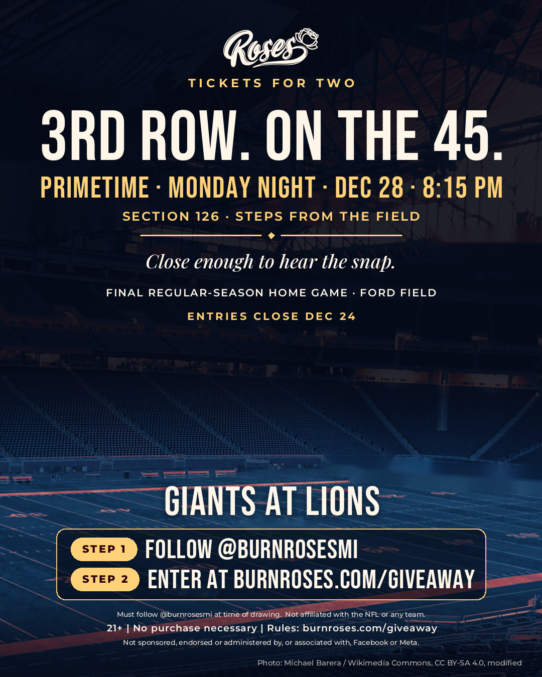 Roses Giants at Lions giveaway launch post