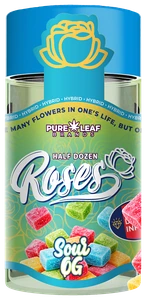 Roses Sour OG Half Dozen 3.6g pre-roll jar in blue