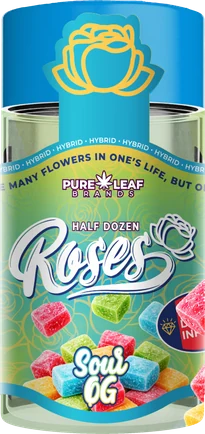 Roses Sour OG Half Dozen 3.6g pre-roll jar in blue