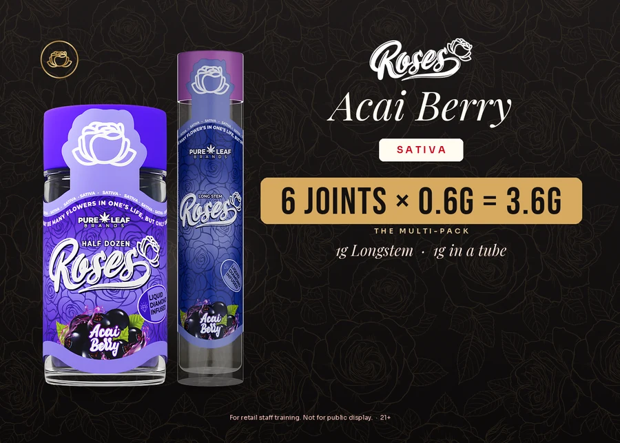 Roses budtender flash card, Acai Berry