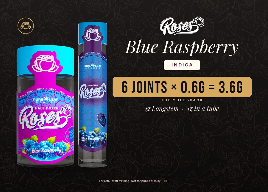 Roses budtender flash card, Blue Raspberry