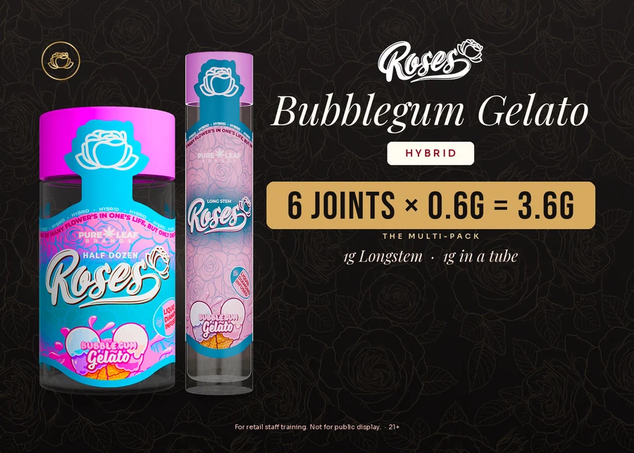 Roses budtender flash card, Bubblegum Gelato