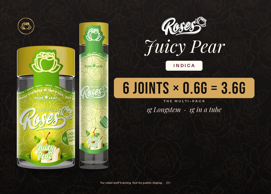 Roses budtender flash card, Juicy Pear