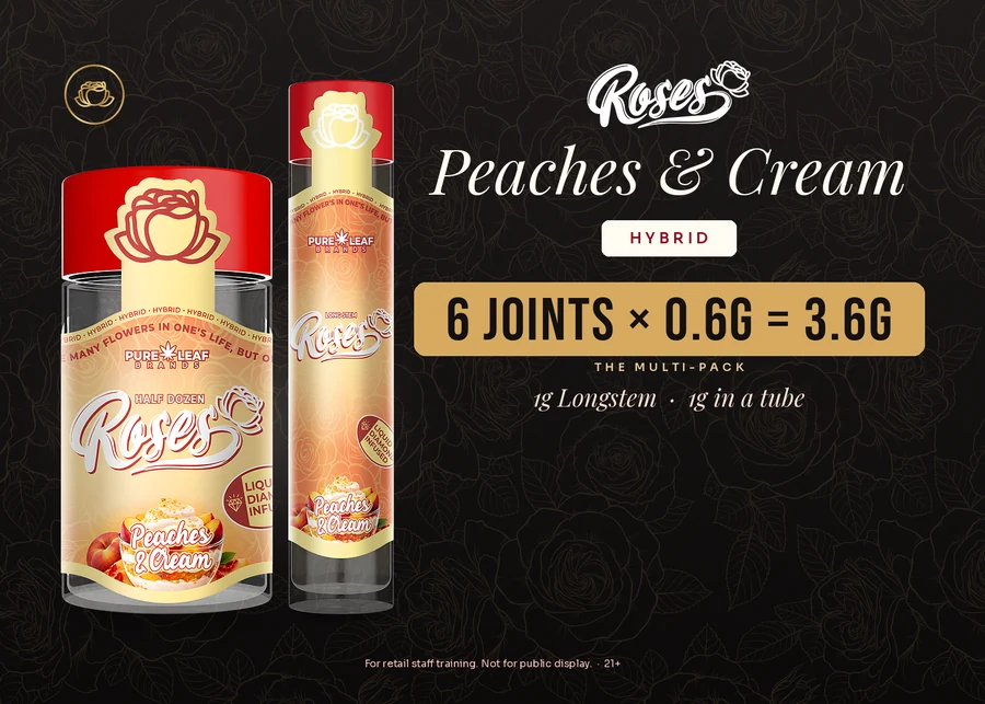 Roses budtender flash card, Peaches & Cream