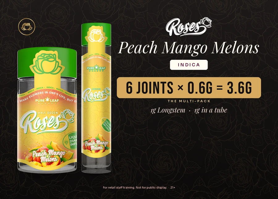 Roses budtender flash card, Peach Mango Melons