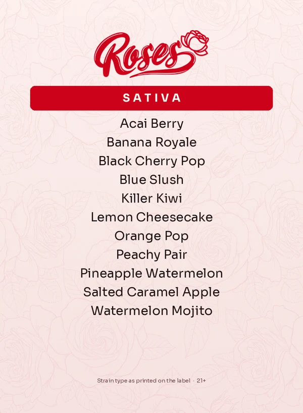 Roses pocket card, Sativa list